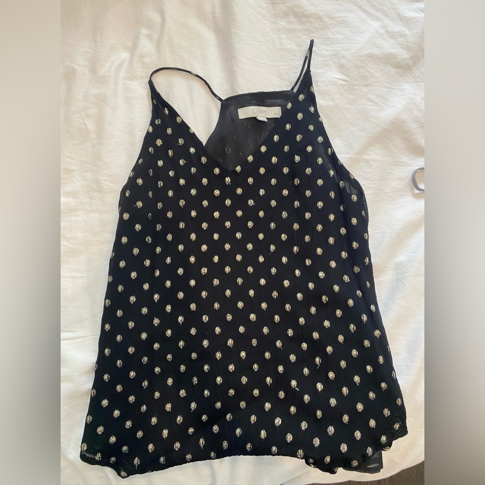 LOFT, black camisole with gold dot details, size XSP, no tags but never worn!